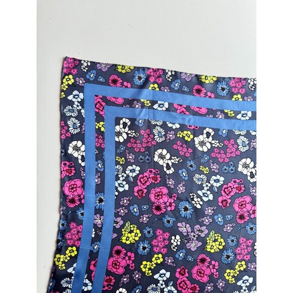 NWT ETEREO Blue Pink Floral Silk Twill 27" x 27" Square Scarf - Picture 3 of 11